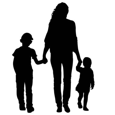 Beyaz arka planda mutlu aile silueti.