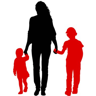 Beyaz arka planda mutlu aile silueti.