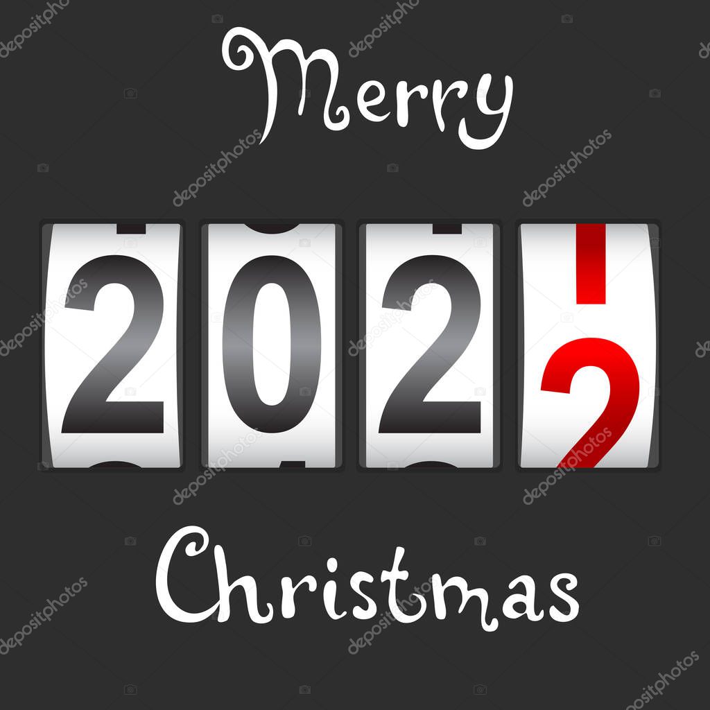 2022 New Year counter Christmas congratulation Black background.