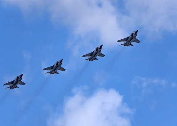 Moscú Rusia Mayo 2021 Desfile Avia Moscú Grupo Aviones Combate — Foto de Stock