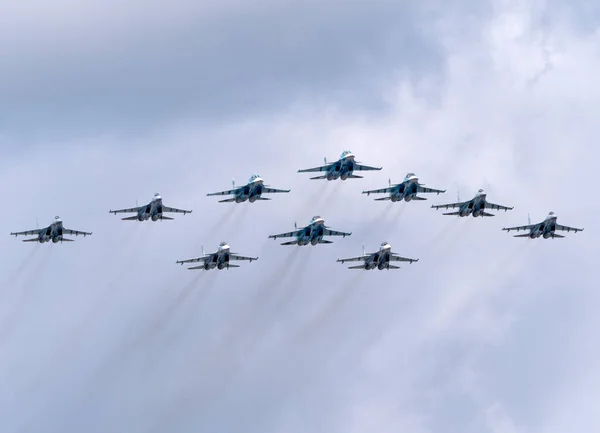 Moscow Rússia Maio 2021 Desfile Avia Moscou Céu Desfile Vitória — Fotografia de Stock