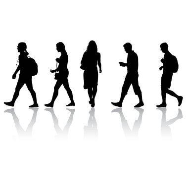 Beyaz Arkaplanda Duran Siluet Grubu.