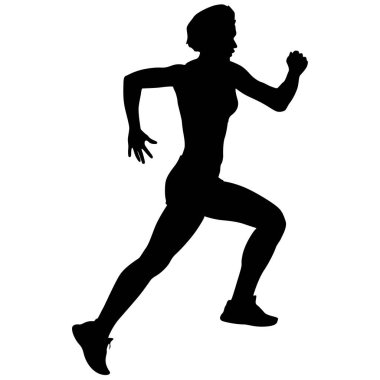 Siyah Siluetler Koşucular beyaz arkaplanda koşuyor.