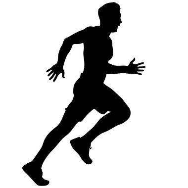 Siyah Siluetler Koşucular beyaz arka planda koşucular.