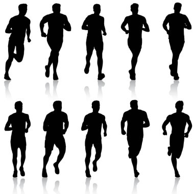 Siluet seti. Beyaz arkaplandaki sprint koşucuları.