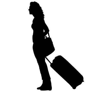 Beyaz arka planda bavulları olan siyah siluetler..