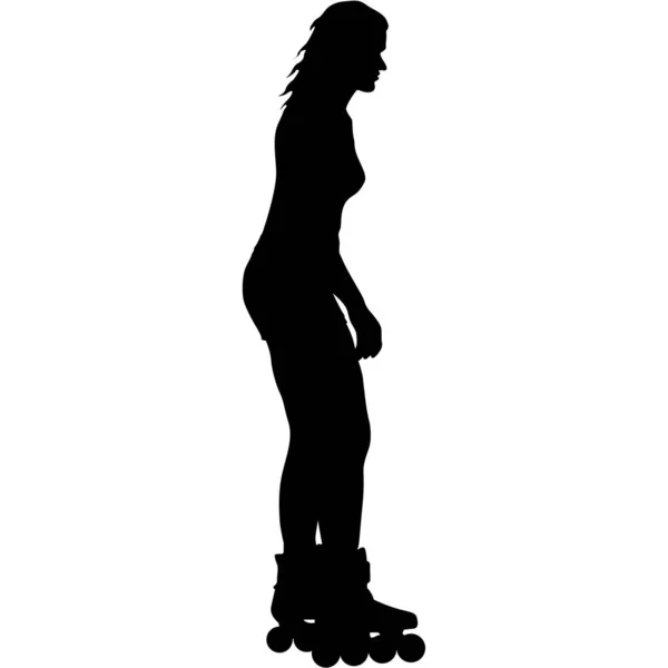 Silhouette Noire Athlète Sur Patins Roulettes Sur Fond Blanc — Image vectorielle