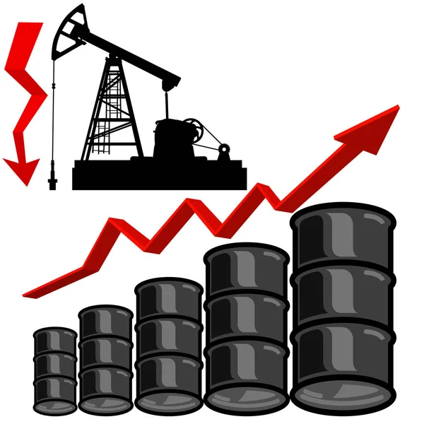 Oil Barrel Graph Red Arrow Pointing — Stock Vector