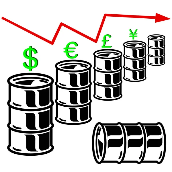 Grafico Del Barile Petrolio Con Freccia Rossa Rivolta Verso Basso — Vettoriale Stock