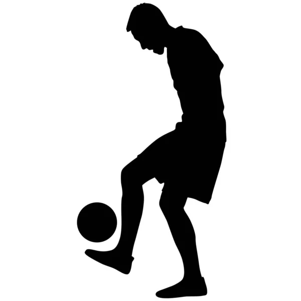 Silhouettes Joueurs Football Avec Ballon Sur Fond Blanc — Image vectorielle