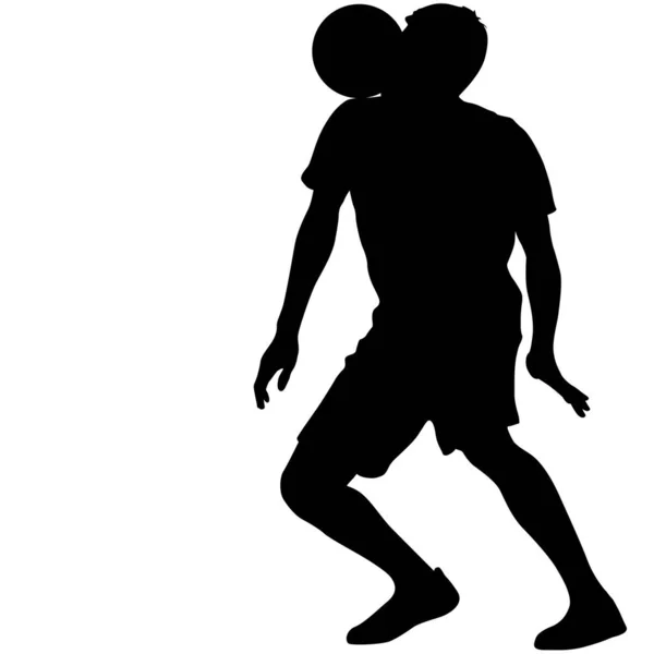 Silhouettes Joueurs Football Avec Ballon Sur Fond Blanc — Image vectorielle