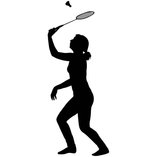白背景女子羽毛球运动员的黑色轮廓 — 图库矢量图片