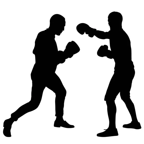 具有白色背景的运动员拳击手的黑色轮廓 — 图库矢量图片