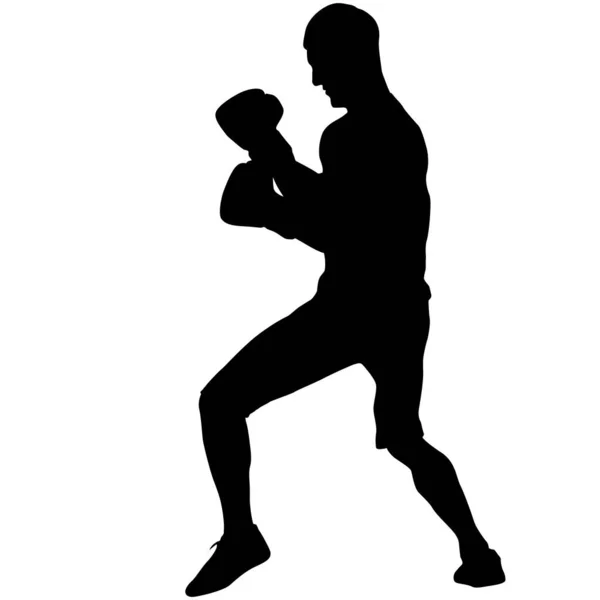 Silueta Negra Boxeador Atleta Sobre Fondo Blanco — Vector de stock