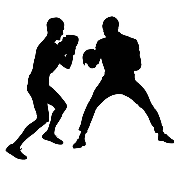 Svart Siluett Idrottare Boxare Vit Bakgrund — Stock vektor