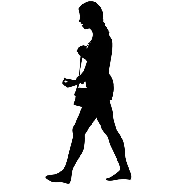 Silhouette Walking Woman White Background — Stock Vector