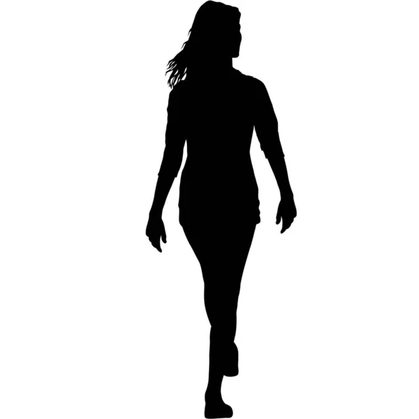 Silhouette Walking Woman White Background — Stock Vector