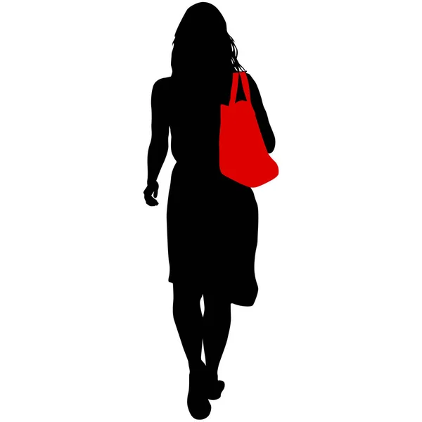 白色背景的行走妇女的轮廓 — 图库矢量图片
