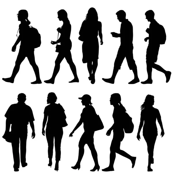 Silhouette Group People Standing White Background — Stock Vector