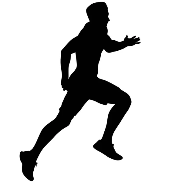 Sorte Silhuetter Løbere Sprint Mænd Hvid Baggrund – Stock-vektor