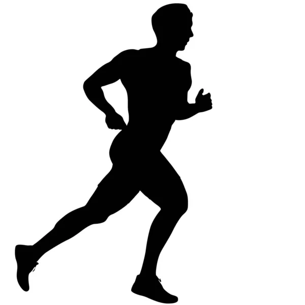 Black Silhouettes Runners Sprint Men White Background — Stock Vector