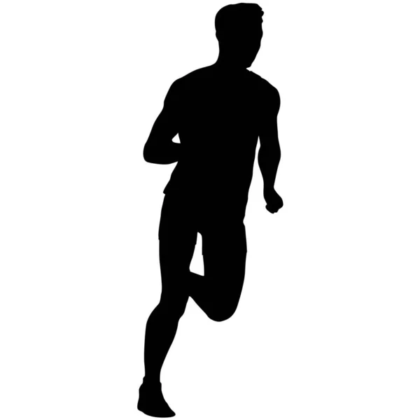 Black Silhouettes Runners Sprint Men White Background — Stock Vector