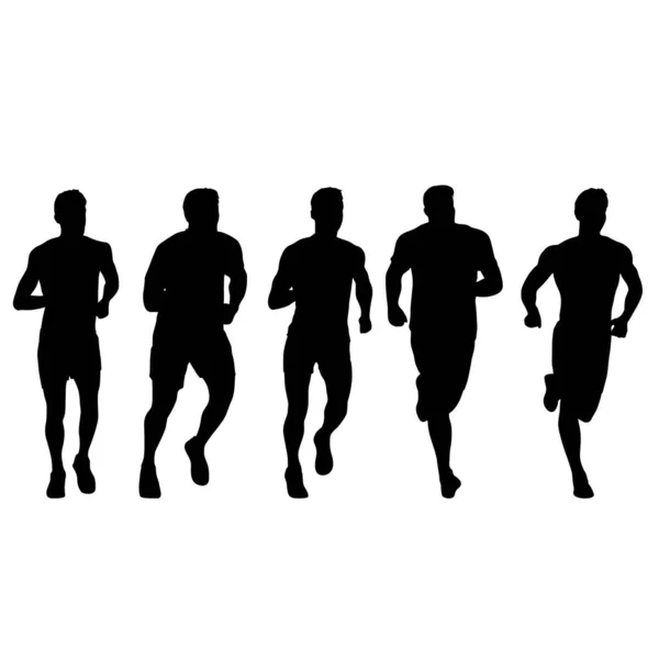 Sada Siluet Běžci Sprint Muži Bílém Pozadí — Stockový vektor