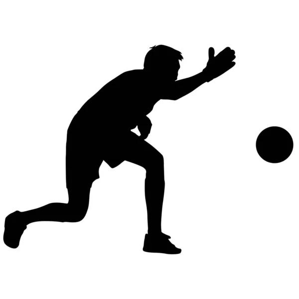 Silhouettes Soccer Players Ball White Background — Stock Vector