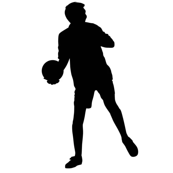 Silhouettes Soccer Players Ball White Background — Stock Vector