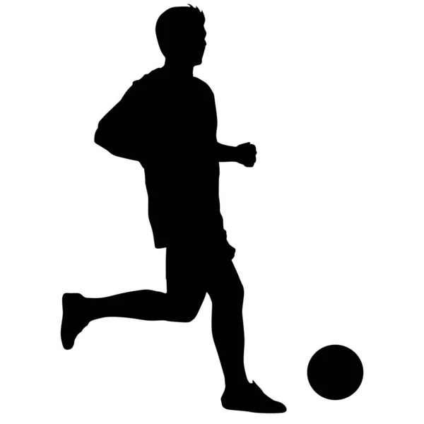 Silhouettes Joueurs Football Avec Ballon Sur Fond Blanc — Image vectorielle