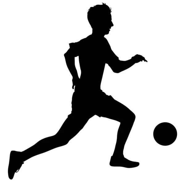 Silhouettes Joueurs Football Avec Ballon Sur Fond Blanc — Image vectorielle