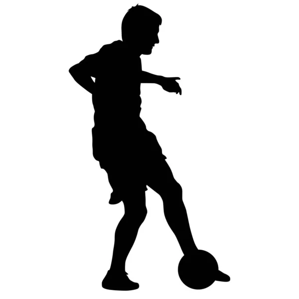 白い背景にボールを持ったサッカー選手のシルエット — ストックベクタ