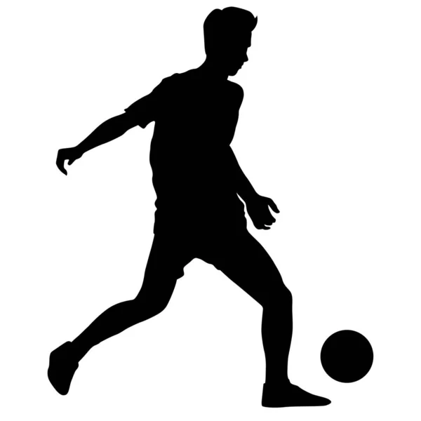 Silhouettes Soccer Players Ball White Background — Stock Vector