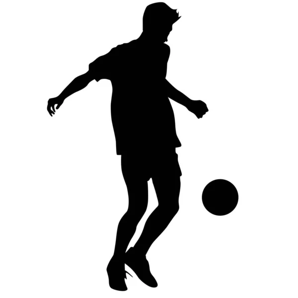 Silhouettes Soccer Players Ball White Background — Stock Vector
