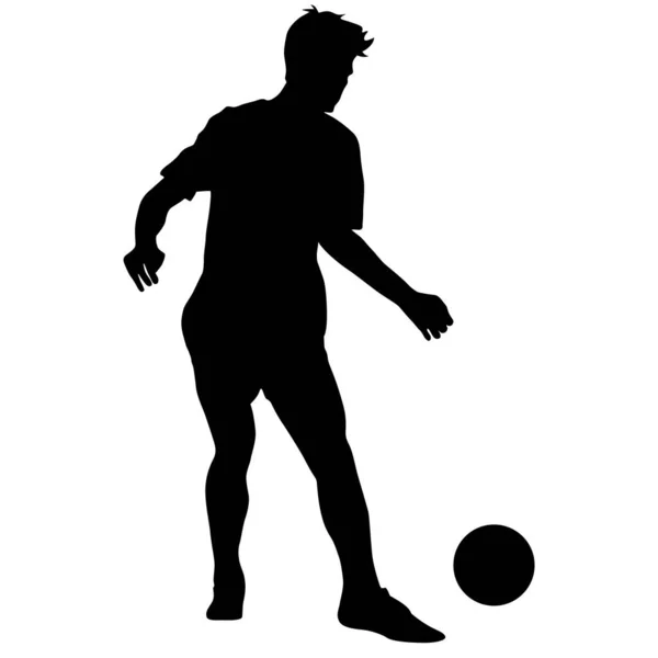 Silhuetter Fotbollsspelare Med Bollen Vit Bakgrund — Stock vektor