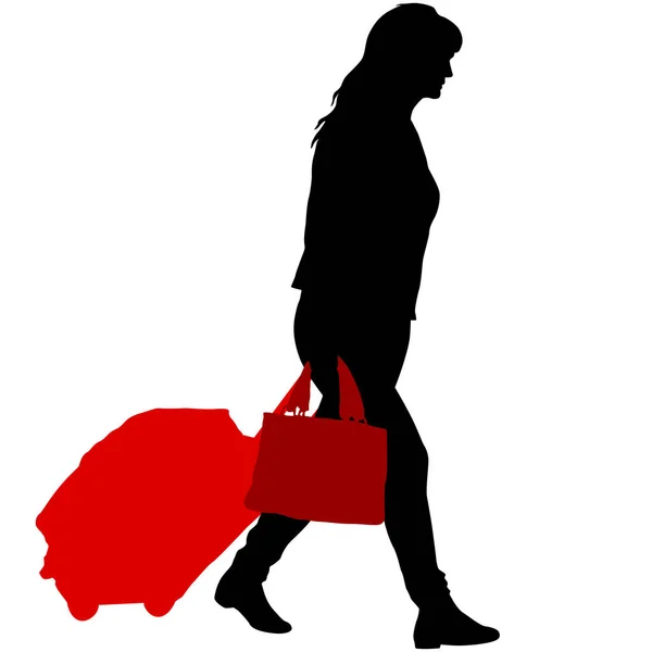 Silhouettes Noires Voyageurs Avec Valises Sur Fond Blanc — Image vectorielle