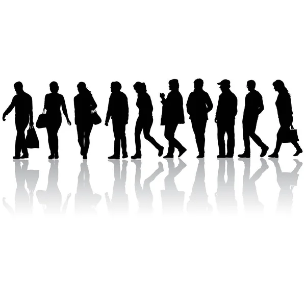 Silhouette Group People Standing White Background — Stock Vector