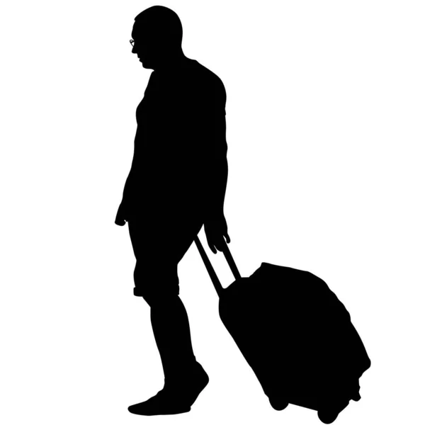 Schwarze Silhouetten Reisende Mit Koffern Auf Weißem Hintergrund — Stockvektor