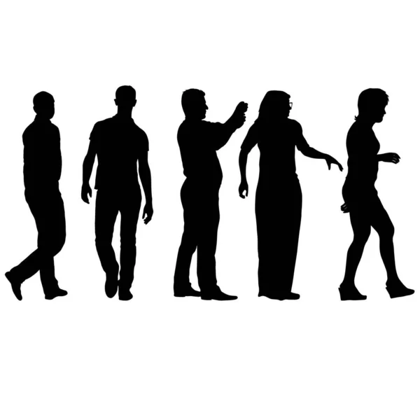 Silhouette Group People Standing White Background — Stock Vector