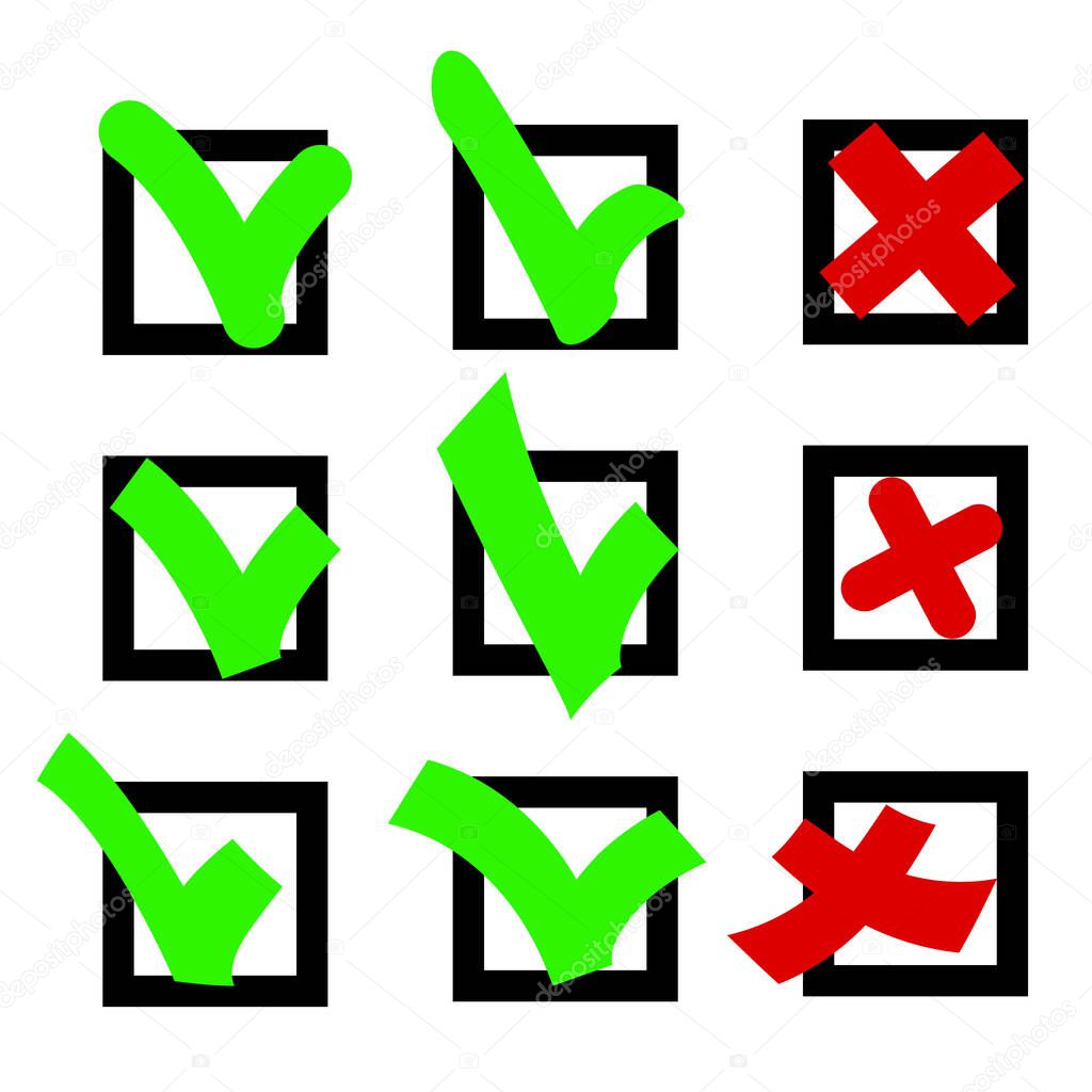 Icon sign green a red to vote Yes and No In a square box against.