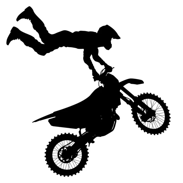 Schwarze Silhouetten Motocross-Fahrer auf einem Motorrad. — Stockvektor