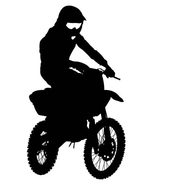 Siluetas negras Motocross rider en moto . — Vector de stock