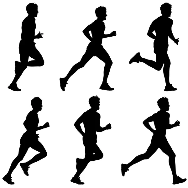 Set of silhouettes. Runners on sprint, men. — Stock Vector