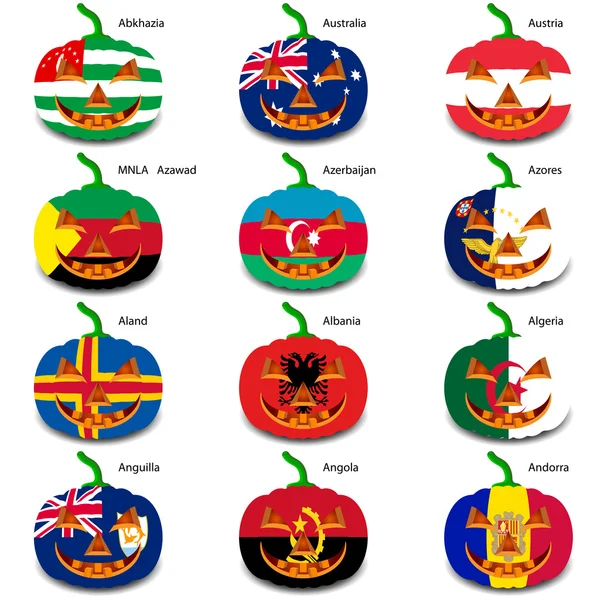 Set pumpkins for Halloween as a flags of the world. Vector illus — Stock Vector