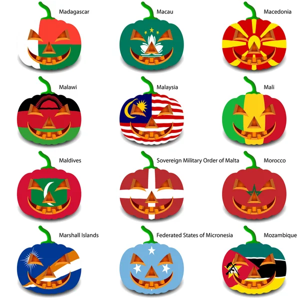 Set pumpkins for Halloween as a flags of the world. Vector illus — Stock Vector