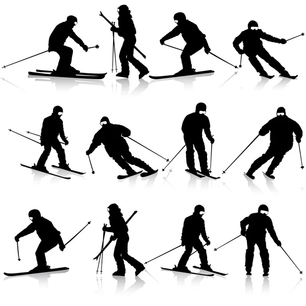 Skieur de montagne homme excès de vitesse sur la pente. Silhouette sport vectorielle — Image vectorielle