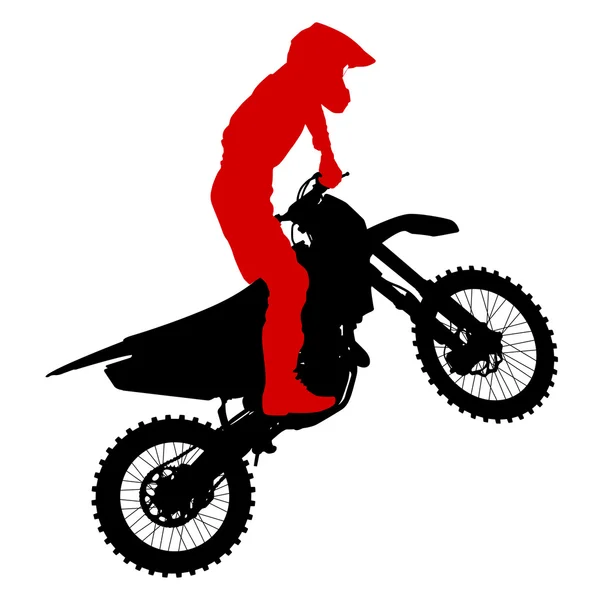 Siluetas negras Motocross rider en moto. Ilustración vectorial — Archivo Imágenes Vectoriales