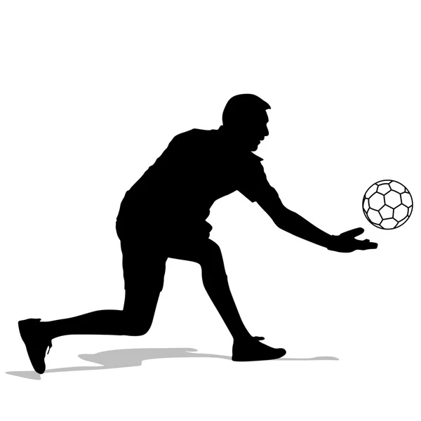 Siluetas de los jugadores de fútbol con la pelota. Ilustración vectorial — Archivo Imágenes Vectoriales