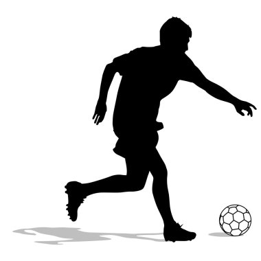 Top oynayan futbolcuların siluetleri. Vektör illüstrasyonu