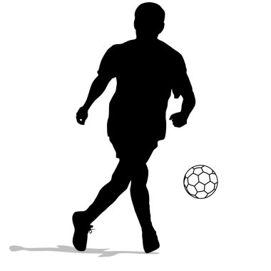 Top oynayan futbolcuların siluetleri. Vektör illüstrasyonu